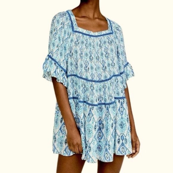 Playa Lucila Blue White Drop Waist Bathing Suit Cover Up Dress Womens Small - Picture 1 of 6